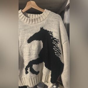 Forever 21 Women's Horse Drop Sleeve Sweater  M White Black Pullover Knitwear